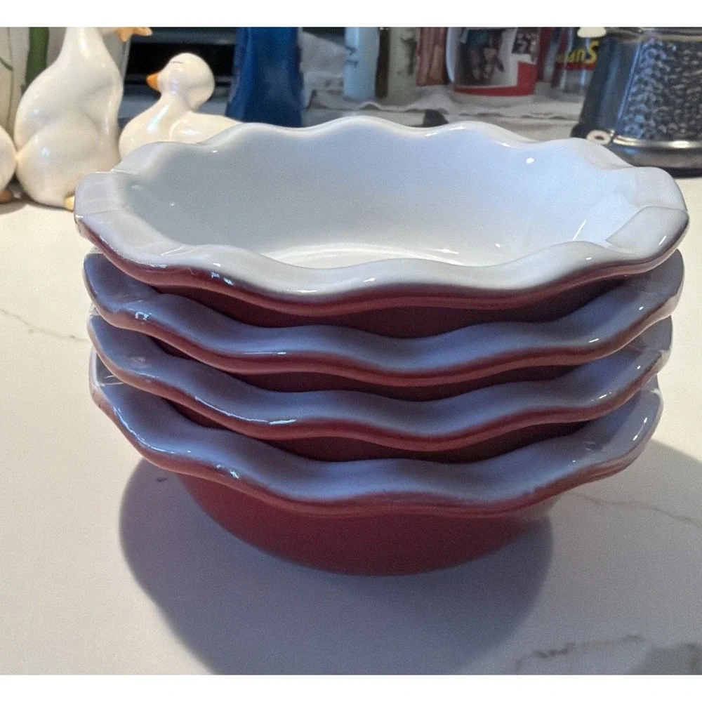 Emile Henry Williams Sonoma Mini Ruffled Pie Tart Dish Red Ceramic France 4 Excl